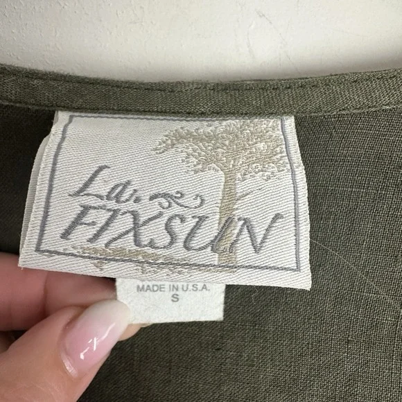 La Fixsun Linen Open Front Cardigan Hooded Size Small Green 3/4 Cuff Sleeve - Picture 2 of 8